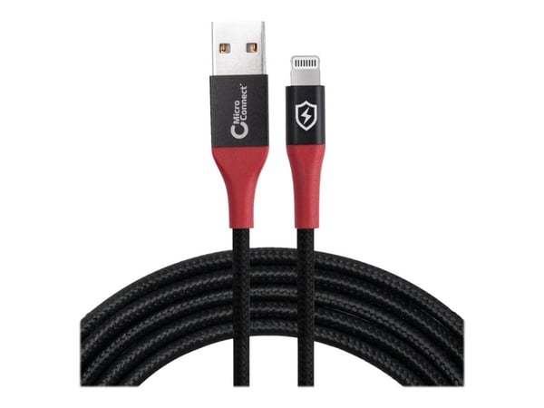 MicroConnect - Lightning-kabel - USB hane till Lightning hane - 1.5 m - dubbelt skärmad - svart, röd - säker laddning, datablockerare