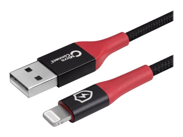 MicroConnect - Lightning-kabel - USB hane till Lightning hane - 1.5 m - dubbelt skärmad - svart, röd - säker laddning, datablockerare