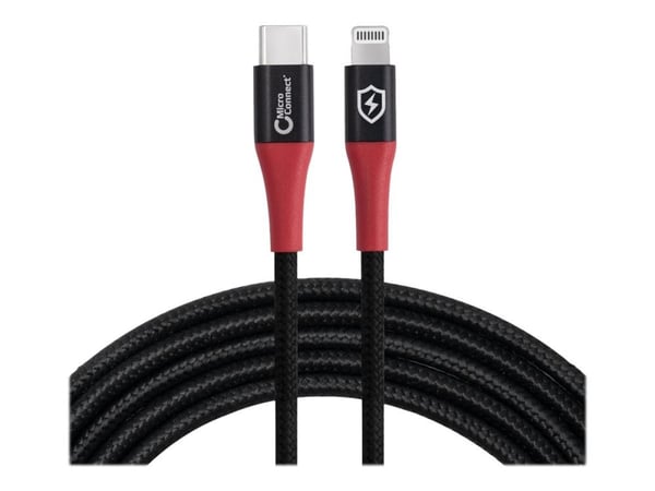 MicroConnect - Lightning-kabel - 24 pin USB-C hann til Lightning hann - 1.5 m - dobbeltisolert - svart, rød - Safe Charge, Data Blocker
