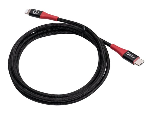 MicroConnect - Lightning-kabel - 24 pin USB-C hann til Lightning hann - 1.5 m - dobbeltisolert - svart, rød - Safe Charge, Data Blocker