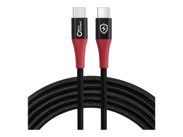 MicroConnect - USB-kabel - 24 pin USB-C (hann) til 24 pin USB-C (hann) - 20 V - 3 A - 1.5 m - Safe Charge, Data Blocker - svart, rød