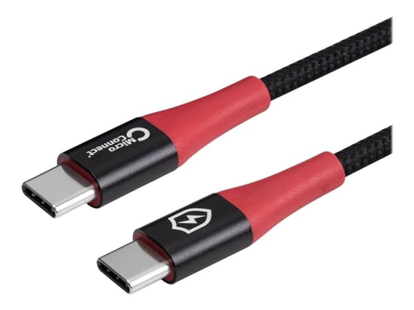 MicroConnect - USB-kabel - 24 pin USB-C (hann) til 24 pin USB-C (hann) - 20 V - 3 A - 1.5 m - Safe Charge, Data Blocker - svart, rød