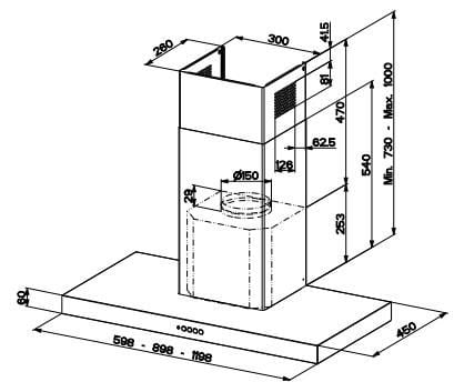 FABER S.p.A. Stilo Comfort WH Matt A90, 690 m³/t, Ducted/Resirkulerende, B, A, C, 69 dB