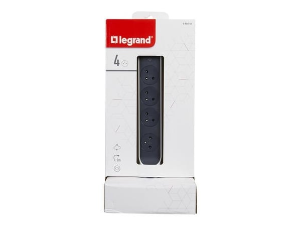 Legrand 049410, 2 m, Sisätila, 2P+E, IP20, Harmaa, Valkoinen, 4 AC-pistorasia(a)