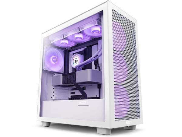 NZXT H series H7 Flow - Mid tower - ATX - sidepanel med vindu (herdet glass) - ingen strømforsyning - matt hvit - USB/lyd