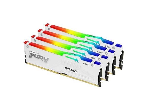 Kingston FURY Beast RGB - DDR5 - sett - 128 GB: 4 x 32 GB - DIMM 288-pin - 5600 MT/s / PC5-44800 - CL40 - 1.25 V - ikke-bufret - on-die ECC - hvit