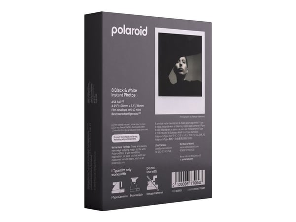 Polaroid i-Type B&amp;W Film - Strålende - hvid - 88 x 107 mm 8 ark fotopapir