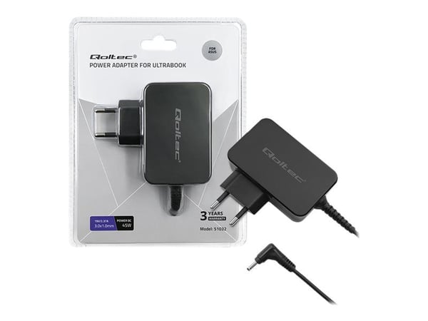 Qoltec - Strømadapter - AC 220-240 V - 45 watt - 1.7 m kabel - svart