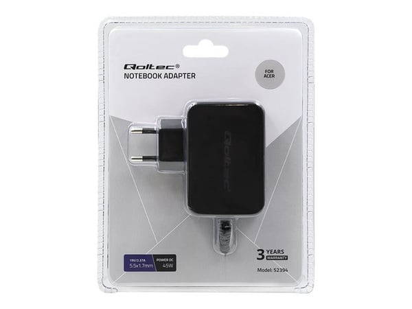 Qoltec - Strømadapter - AC 220-240 V - 45 watt - utgangskontakter: 1 - 1.5 m kabel - svart