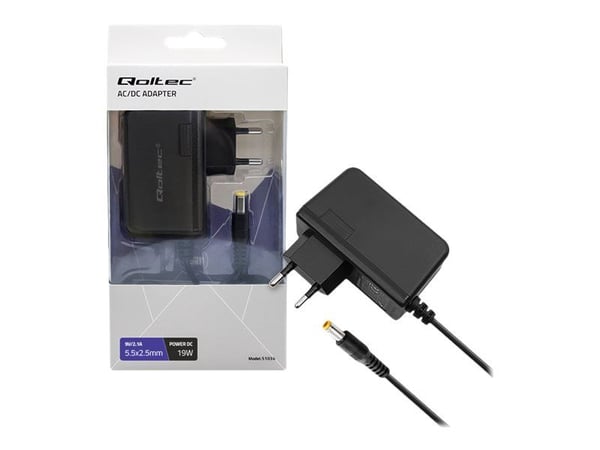 Qoltec - Strømadapter - AC 220-240 V - 19 watt - 1.3 m kabel - svart