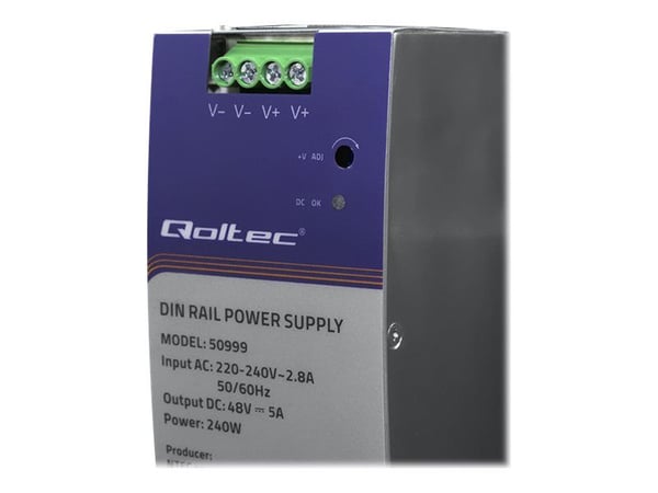 Qoltec - Strømforsyning (DIN-skinnemonterbar) - AC 220-240 V - 240 watt - sølv