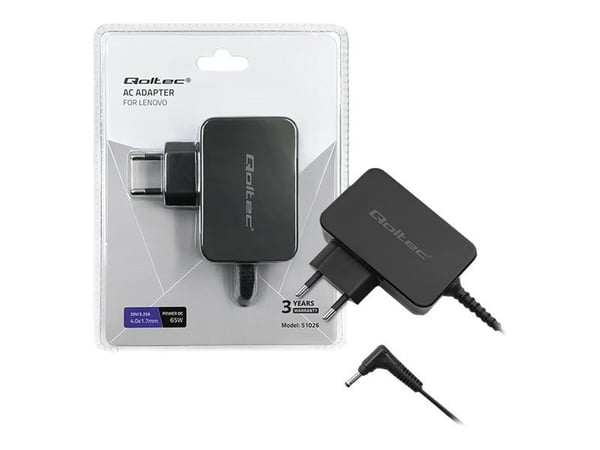 Qoltec - Strømadapter - 20V, 3.25A, 4.0x1.7 plug - AC 220-240 V - 65 watt - svart