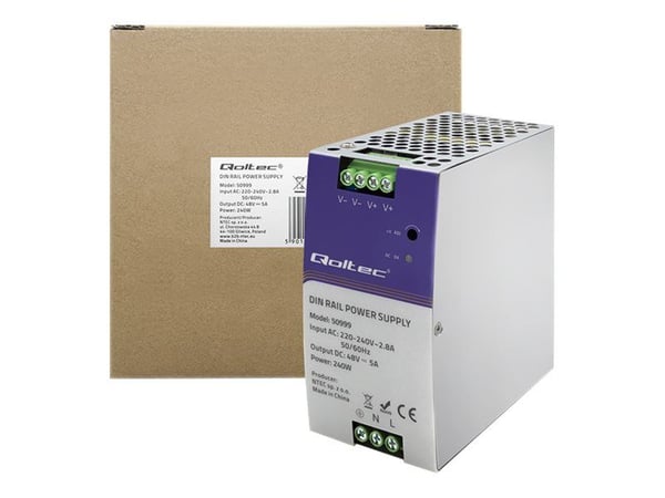 Qoltec - Strømforsyning (DIN-skinnemonterbar) - AC 220-240 V - 240 watt - sølv