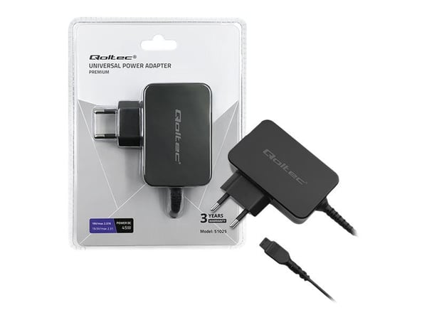 Qoltec - Strømadapter - AC 220-240 V - 45 watt - 1.7 m kabel - svart