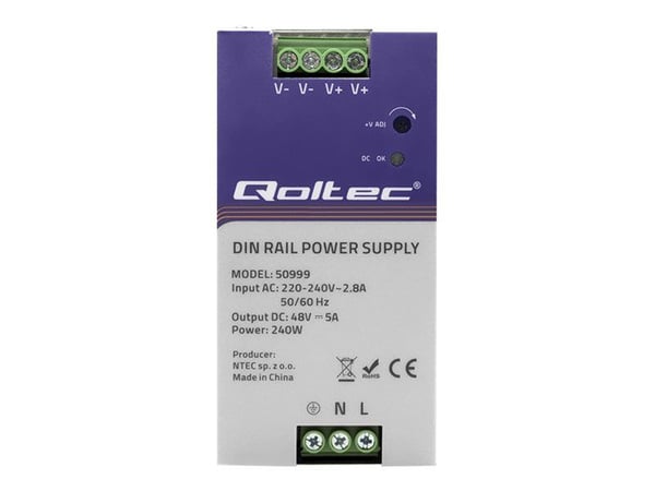 Qoltec - Strømforsyning (DIN-skinnemonterbar) - AC 220-240 V - 240 watt - sølv