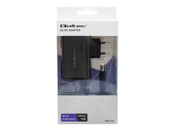 Qoltec - Strømadapter - AC 220-240 V - 19 watt - 1.3 m kabel - svart