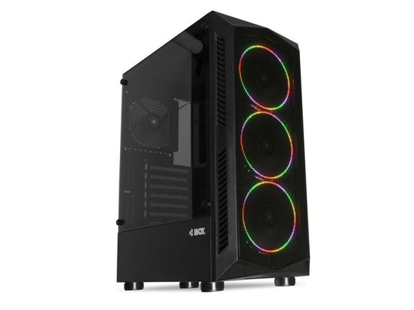 iBOX LUPUS 27 - Tower gaming - ATX - sidepanel med vindu (herdet glass) - ingen strømforsyning - svart - USB/lyd