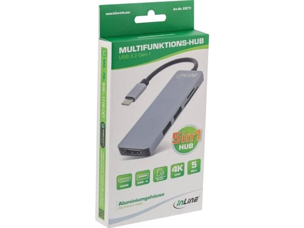 InLine 33271I, USB 3.2 Gen 1 (3.1 Gen 1) Type-C, HDMI, USB 3.2 Gen 1 (3.1 Gen 1) Type-A, MicroSD (TransFlash), SD, 5000 Mbit/s, 60 Hz, 3840 x 2160 ...