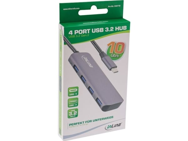 InLine USB 3.2 Hub Type-C ja 4x A 10Gb/s metallikotelo harmaa ( 33271R )