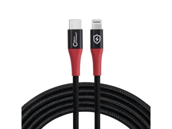 MicroConnect - Lightning-kabel - 24 pin USB-C hann til Lightning hann - 1.5 m - dobbeltisolert - svart, rød - Safe Charge, Data Blocker