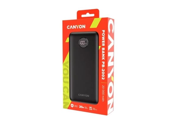 Canyon PB-2002, 20000 mAh, Quick Charge 3.0, Musta