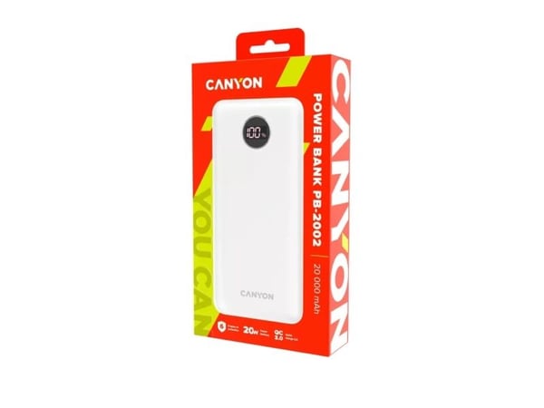 Canyon PB-2002, 20000 mAh, Quick Charge 3.0, Valkoinen