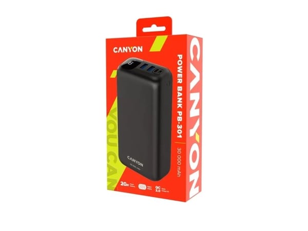 Canyon PB-301, 30000 mAh, Power Delivery, Quick Charge 3.0, Musta