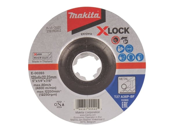 Makita - Slipskiva - för metall - 125 mm - grus: A36P-BF - för Makita GA041GM201; XGT GA041GZ
