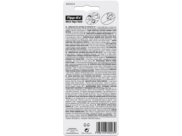 TIPP-EX Micro Tape Twist, Sininen, 8 m, 5,5 cm, 1 kpl