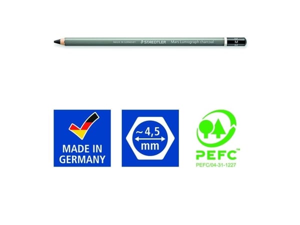 Staedtler Mars Lumograph charcoal, Svart, 4 stykker