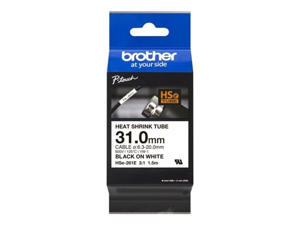 Brother HSe-261E - Svart på hvitt - Rull (3,1 cm x 1,5 m) 1 kassett(er) hengeboks - varmekrympetape - for P-Touch PT-D800W