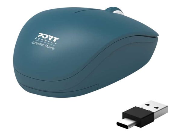 PORT Connect Collection - Mus - høyre- og venstrehåndet - optisk - 3 knapper - trådløs - 2.4 GHz - USB / USB-C trådløs mottaker - saphir
