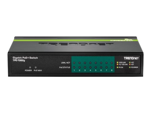 TRENDnet TPE TG82G - Switch - 8 x 10/100/1000 (PoE+) - stasjonær - PoE+ (61 W) - TAA-samsvar