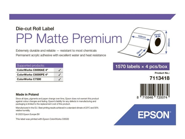 EPSON PP matt etikett 102x76 mm 1570 etiketter, utstanset