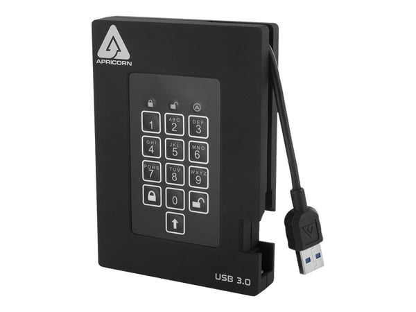Apricorn Aegis Padlock Fortress - Harddisk - kryptert - 1 TB - ekstern (bærbar) - 2.5" - USB 3.0 - 5400 rpm - buffer: 8 MB - FIPS 140-2 Level 2, 25...
