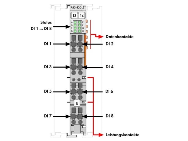 Wago 753-430, 8 kanaler, 5 kV, In, 24 V, 12 x 100 x 69 mm, 17 mA