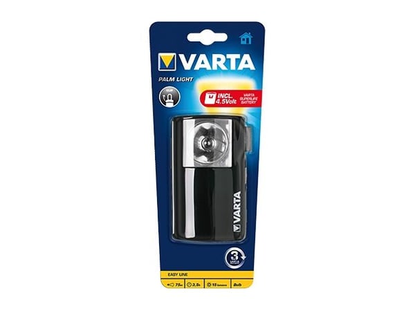 Varta Palm Light 3R12, Käsikokoinen taskulamppu, Musta, Metalli, 1 lamppua, 3.7 V, 15 lm