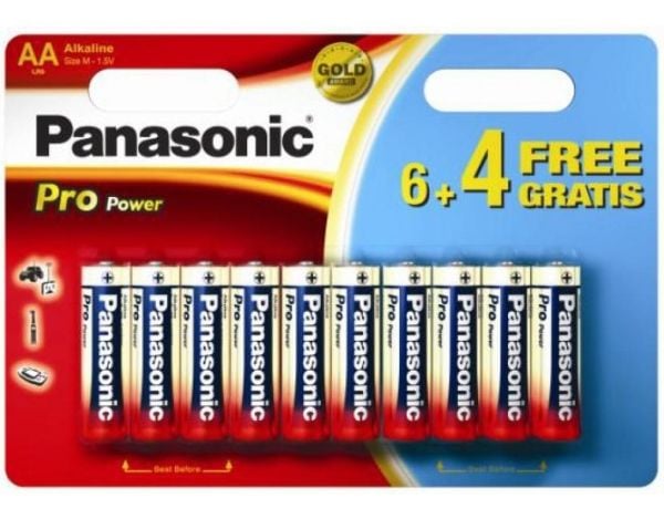 Panasonic Pro Power AA 6+4 - Kertakäyttöparisto - AA - Alkaliparisto - 1,5 V - 10 kpl - Musta - Kulta - Punainen (BK-LR6PPG-10BW)