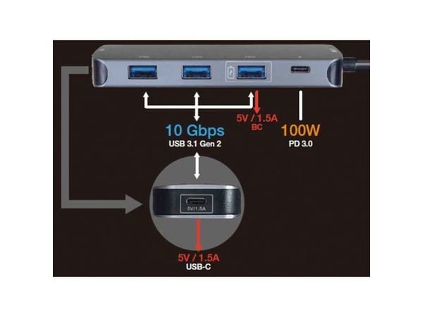 ROLINE 14.02.5048-10, USB 3.2 Gen 2 (3.1 Gen 2) Type-C, USB 3.2 Gen 2 (3.1 Gen 2) Type-A, USB 3.2 Gen 2 (3.1 Gen 2) Type-C, 10000 Mbit/s, Grå, Gjut...
