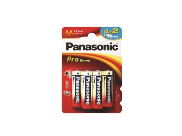 Panasonic Pro Power AA 4+2, Kertakäyttöinen akku, AA, Alkali, 1,5 V, 6 kpl, Musta, Kulta, Punainen