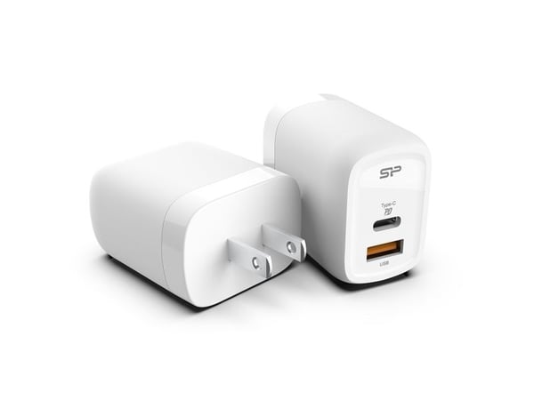 Silicon Power QM25 - Strømadapter - 30 watt - 3 A - PD, QC 3.0 - 2 utgangskontakter (USB-C, USB) - hvit - Europa