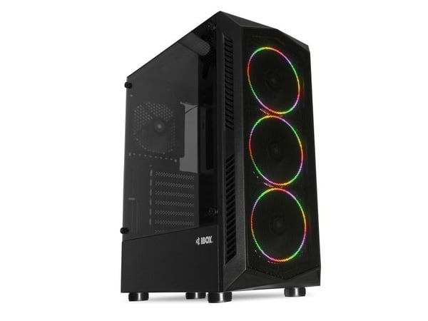 iBOX LUPUS 27 - Tower gaming - ATX - sidepanel med vindu (herdet glass) - ingen strømforsyning - svart - USB/lyd