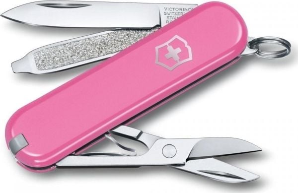 Victorinox 0.6223.51G, Lukittuvateräinen veitsi, Monityökaluveitsi, Drop point -terä, ABS-synteettinen, Vaaleanpunainen, 7 työkalua