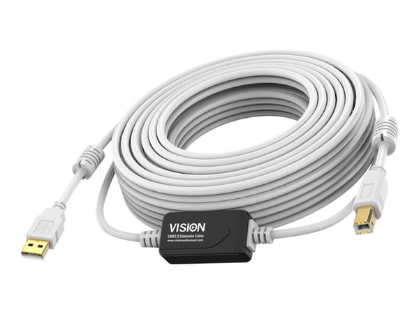 Vision Valkoinen USB 2.0 kaapeli 10m - 10m - USB A - USB B - USB 2.0 - 480 Mbps - Valkoinen (TC 10MUSB+/2)