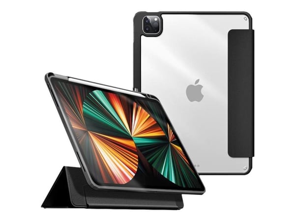 eSTUFF Boston - Tabletin kääntyvä suojus - polyuretaani, polykarbonaatti, termoplastinen polyuretaani (TPU) - musta, kirkas - Apple 11-tuumaiseen i...