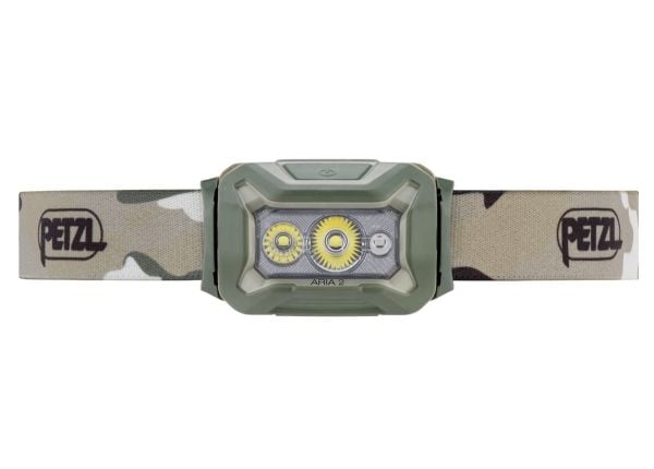 Petzl Aria 2 RGB, Hodebåndslommelykt, Kamuflasje, Duraluminium, Gummi, Knapper, 1 m, IP67