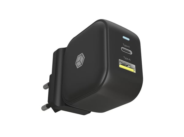 ICY BOX IB-PS106-PD - Strømadapter - 38 watt - 3 A - PD 3.0, QC 3.0 - 2 utgangskontakter (USB-type A, USB-C) - svart