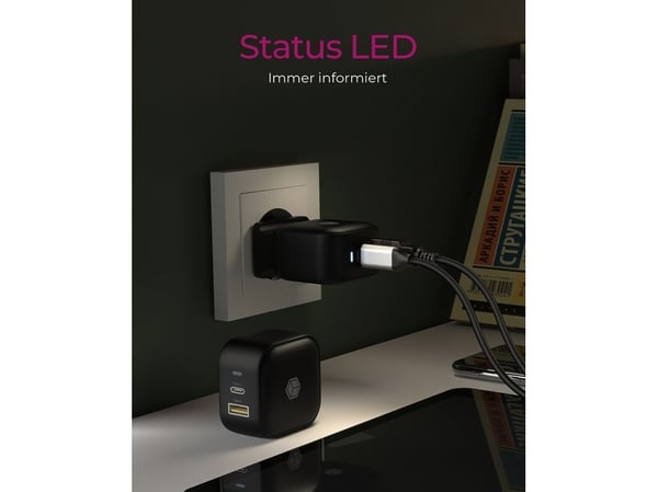 ICY BOX IB-PS106-PD - Strømadapter - 38 watt - 3 A - PD 3.0, QC 3.0 - 2 utgangskontakter (USB-type A, USB-C) - svart
