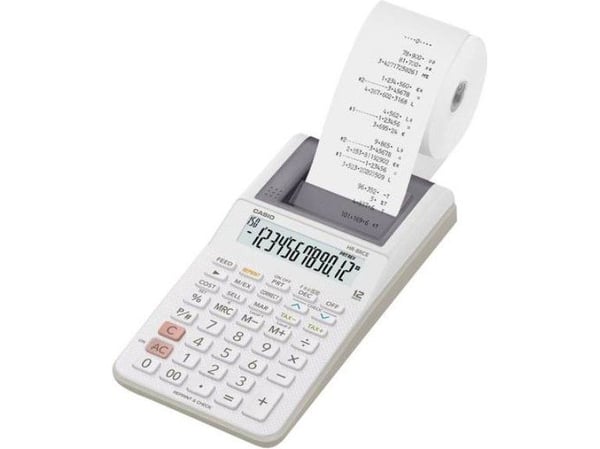 Casio HR-8RCE, skrivebord, utskrift, 12 siffer, 1 linjer, batteri, hvit
