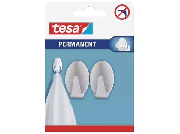 TESA 66611-00000-00, Innendørs, Universalkrok, Rustfritt stål, Rustfritt stål, Limstrimmel, Glass, Plast, Tre